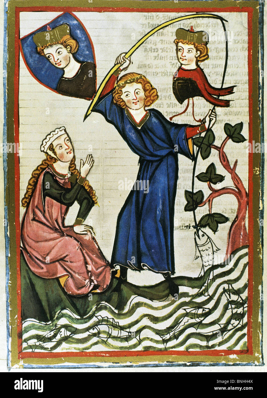 Pteffel, poeta del XIII secolo la pesca per la sua amata. Codex Manesse. Foto Stock