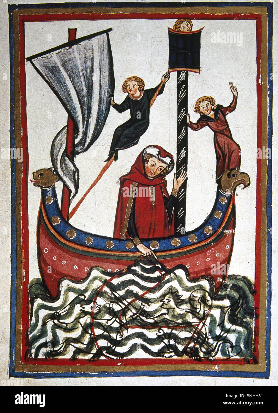 Friedrich Von Hausser prende viaggio verso la terza crociata in cui egli morirà (m.1190). Codex Manesse. Foto Stock