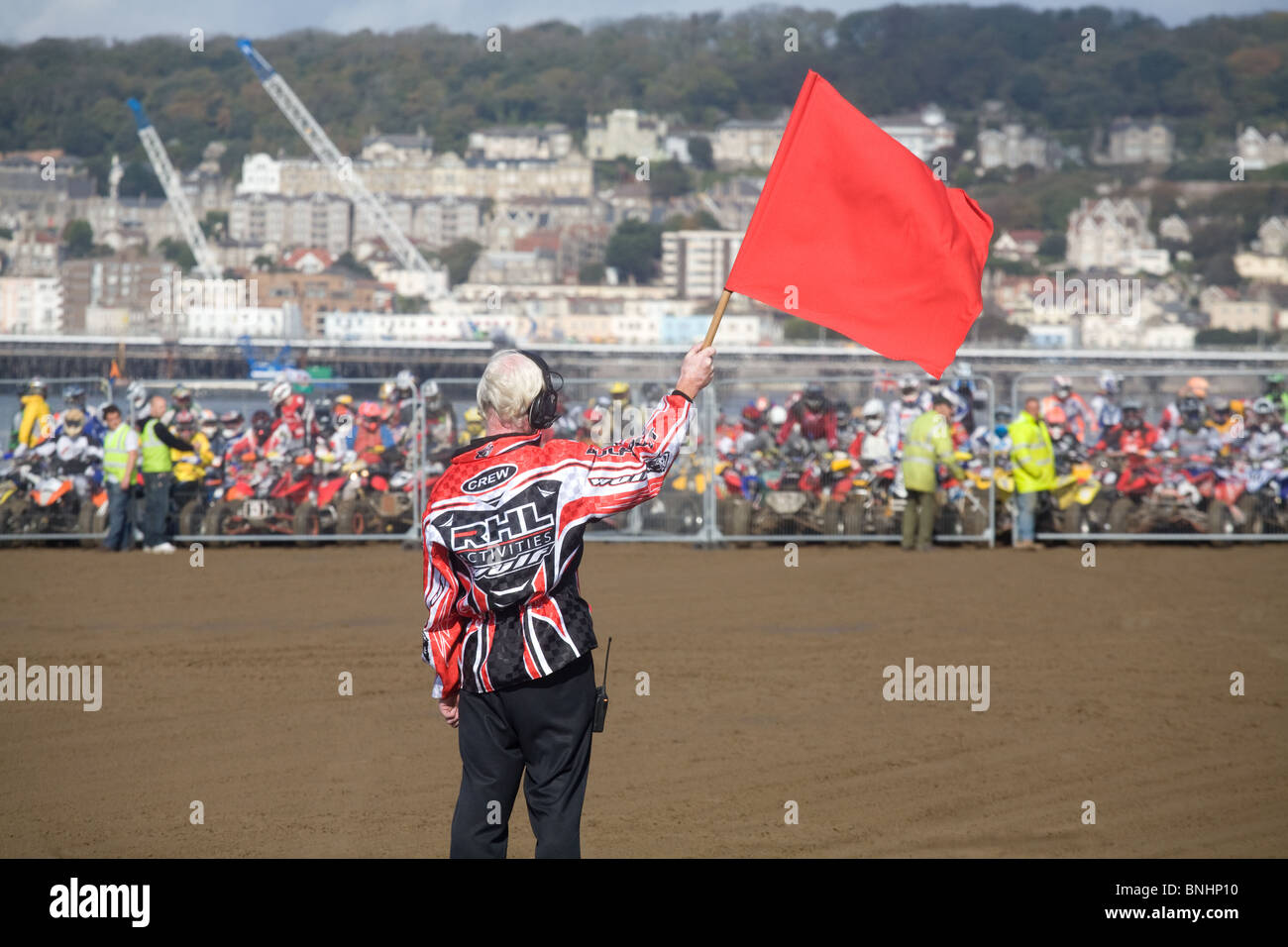 Mass start della gara quadbike presso il Weston Beach Race, Weston-super-mare Foto Stock