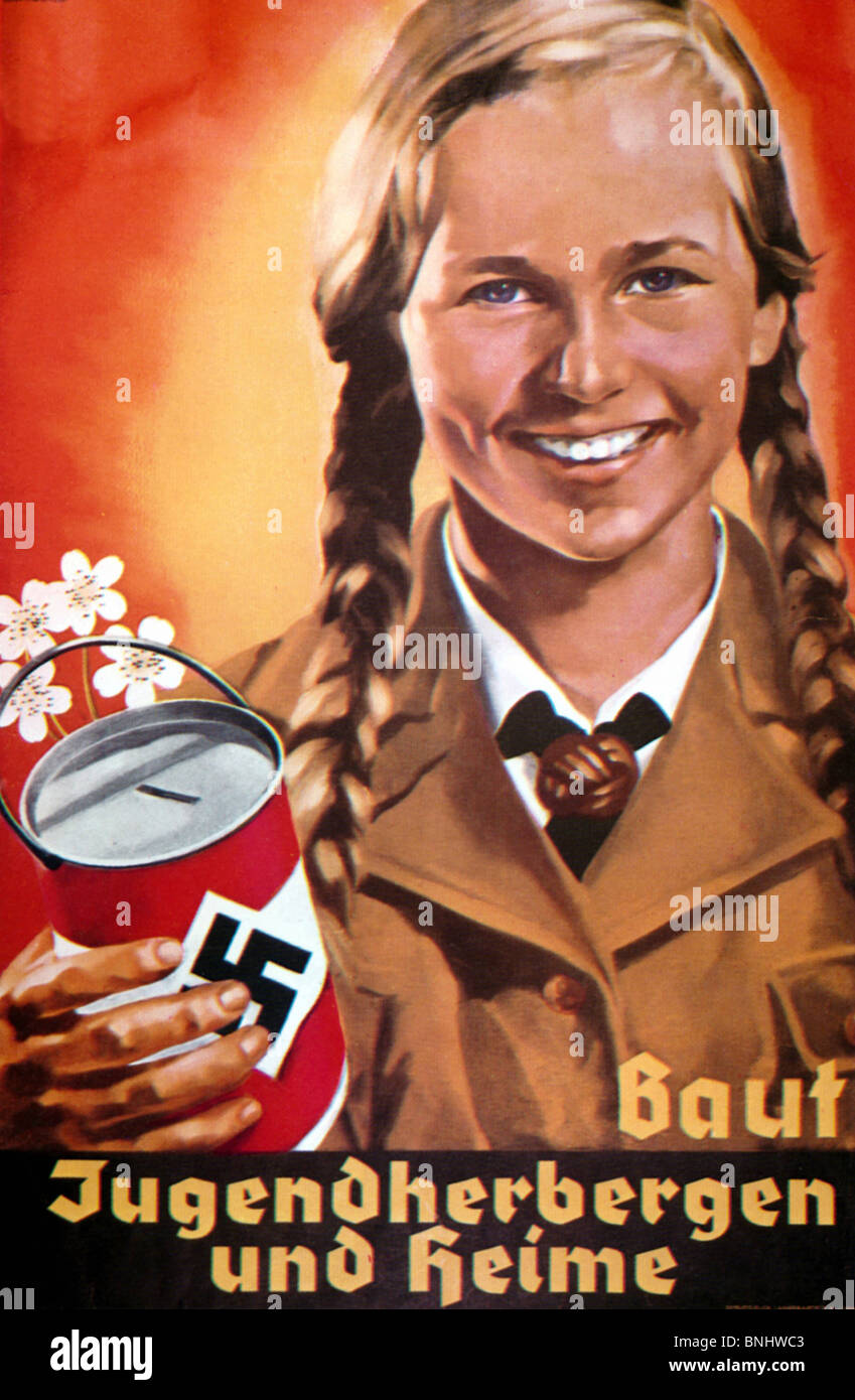 Baut Jugendherbergen Poster Germania Nazista circa 1938 da Hermann Witte nazismo Germania storia cronologia storica ragazza bionda Foto Stock