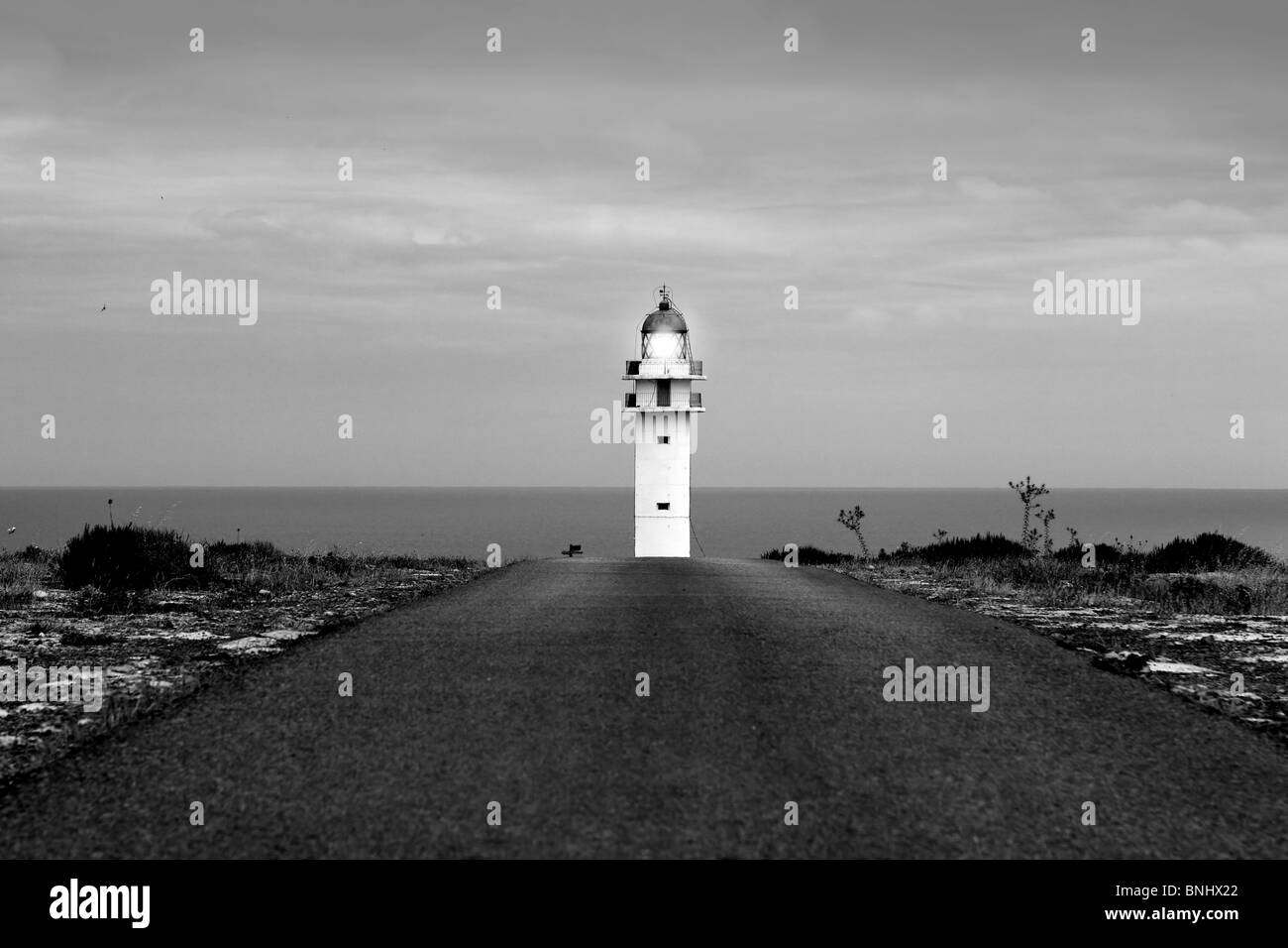 Barbaria lighthouse Formentera dal punto di vista stradale Isole Baleari Foto Stock