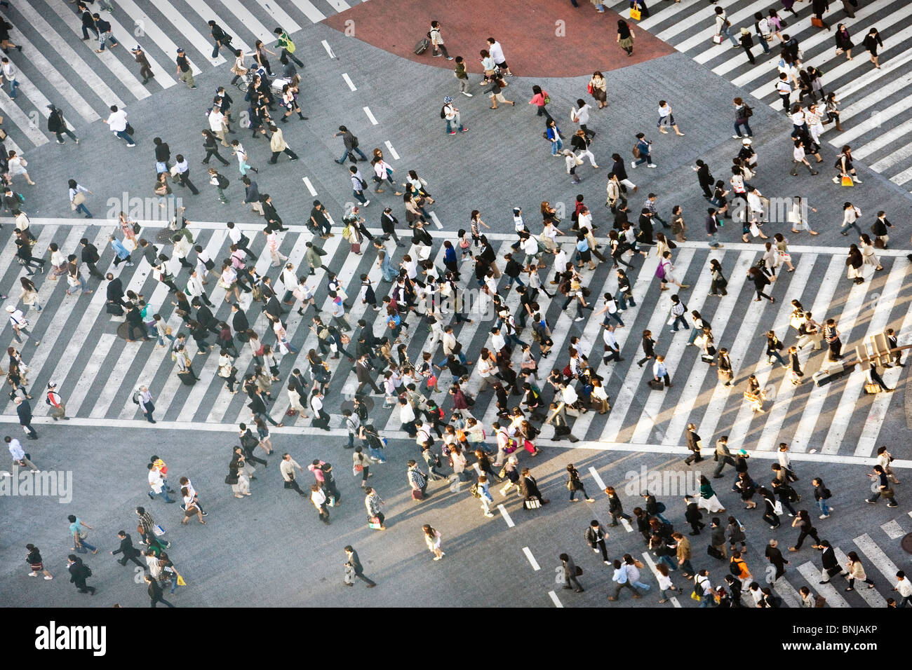 Asia Giappone Tokyo città quartiere Shibuya i passanti da pedoni pattuglie di strisce pedonali strisce della folla di persone Foto Stock