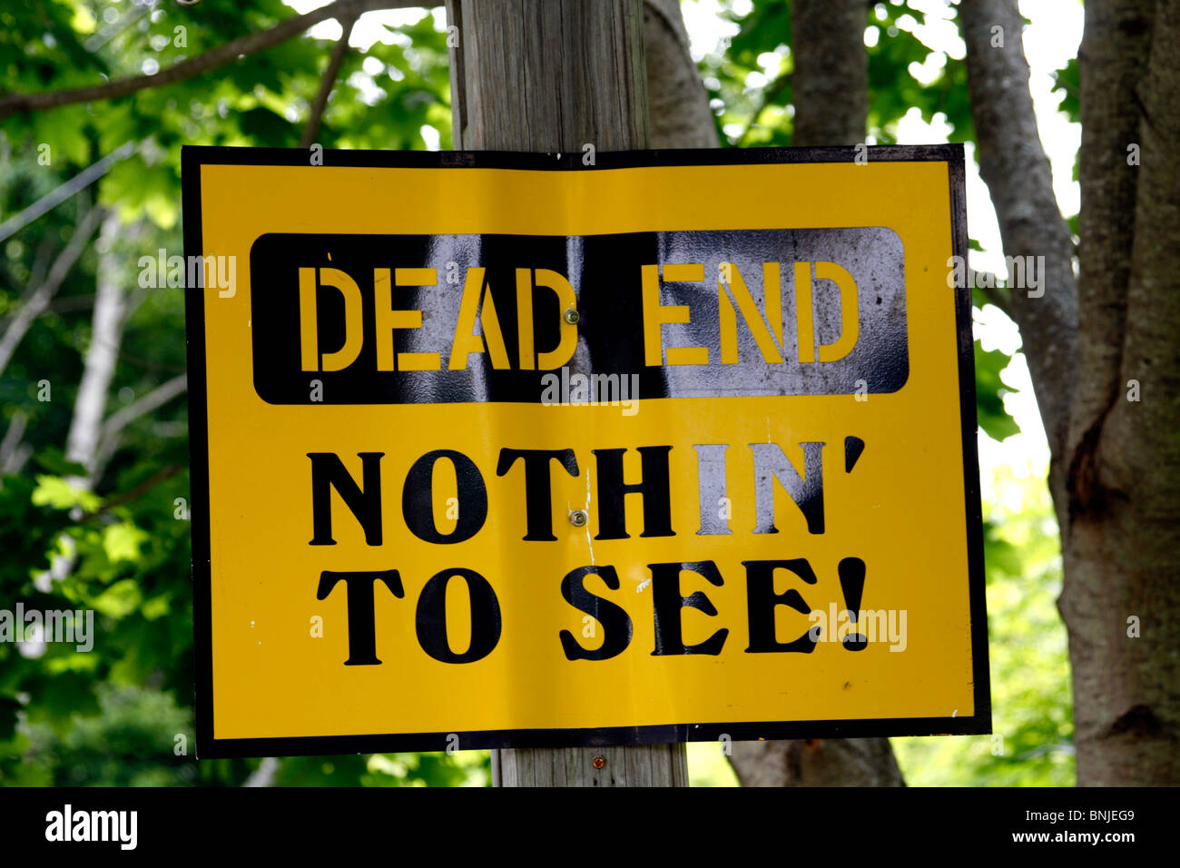 Costa del Maine amicizia New England USA villaggio di pescatori Oceano Atlantico segno Dead End 'nulla a che vedere l' Foto Stock