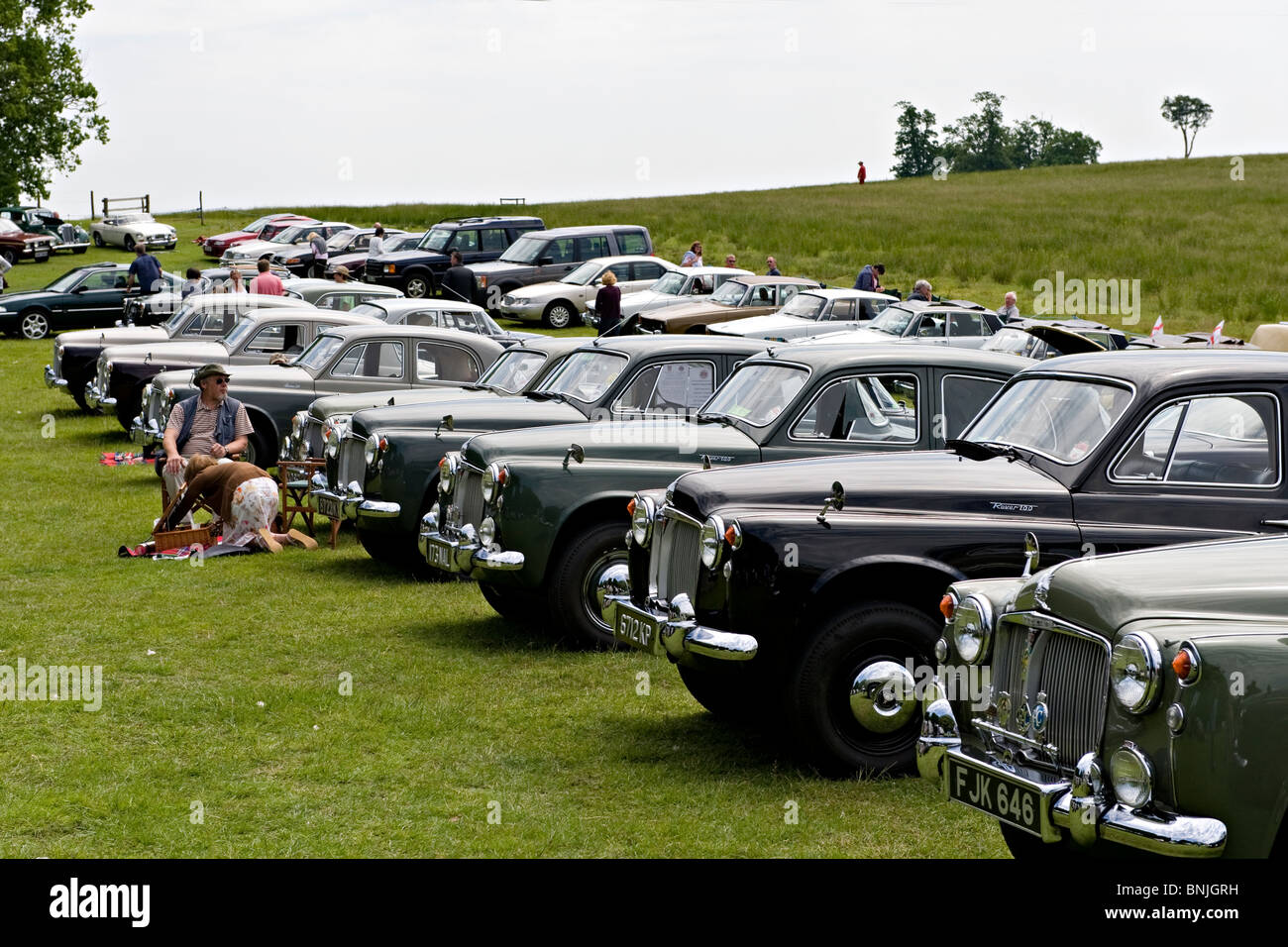 Lineup della storica Rover automobili a un appassionato di rally nel Sussex, Regno Unito Foto Stock