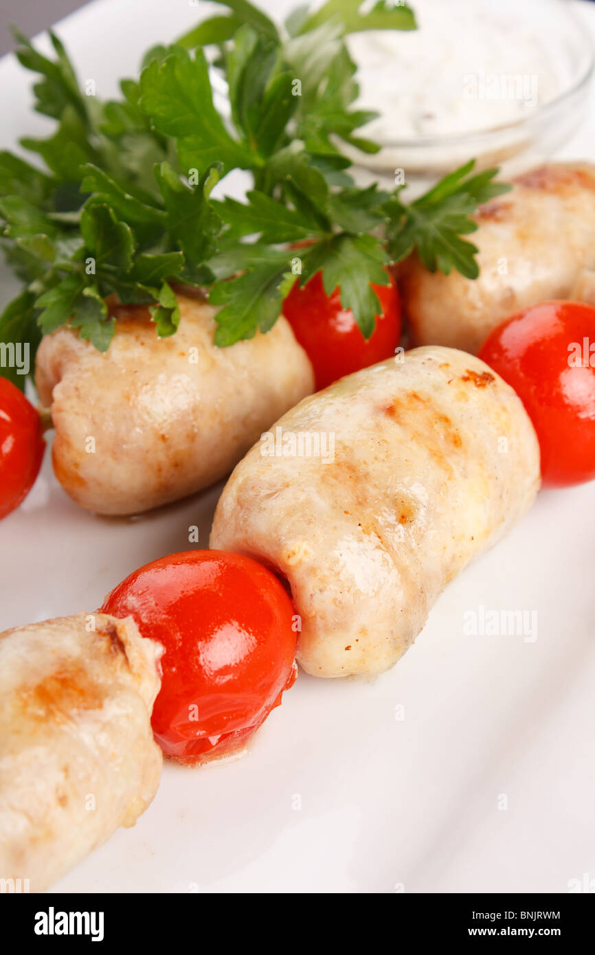 Kebab arrosto con verdure Foto Stock