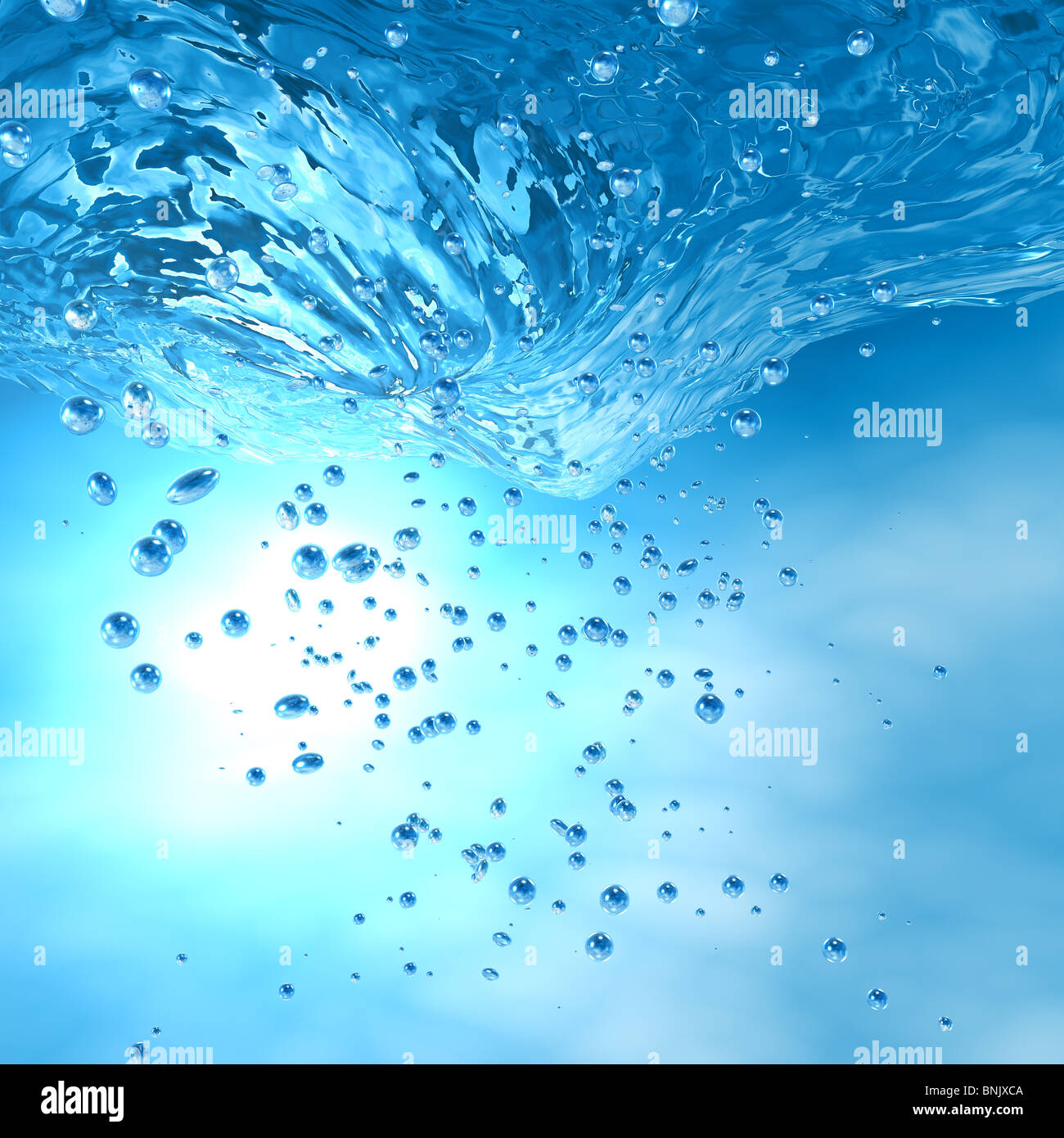 La subacquea blu con bolle Foto Stock