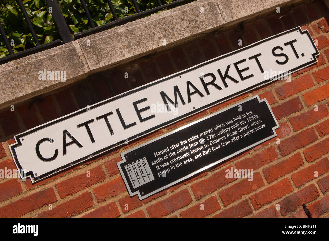 Un mercato di bestiame San ( Street ) sign in Norwich , Norfolk , in Inghilterra , Gran Bretagna , Regno Unito Foto Stock