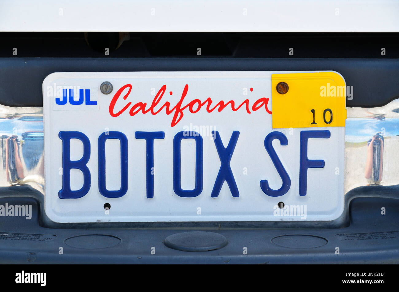 Botox SF - una targa auto, San Francisco CA Foto Stock