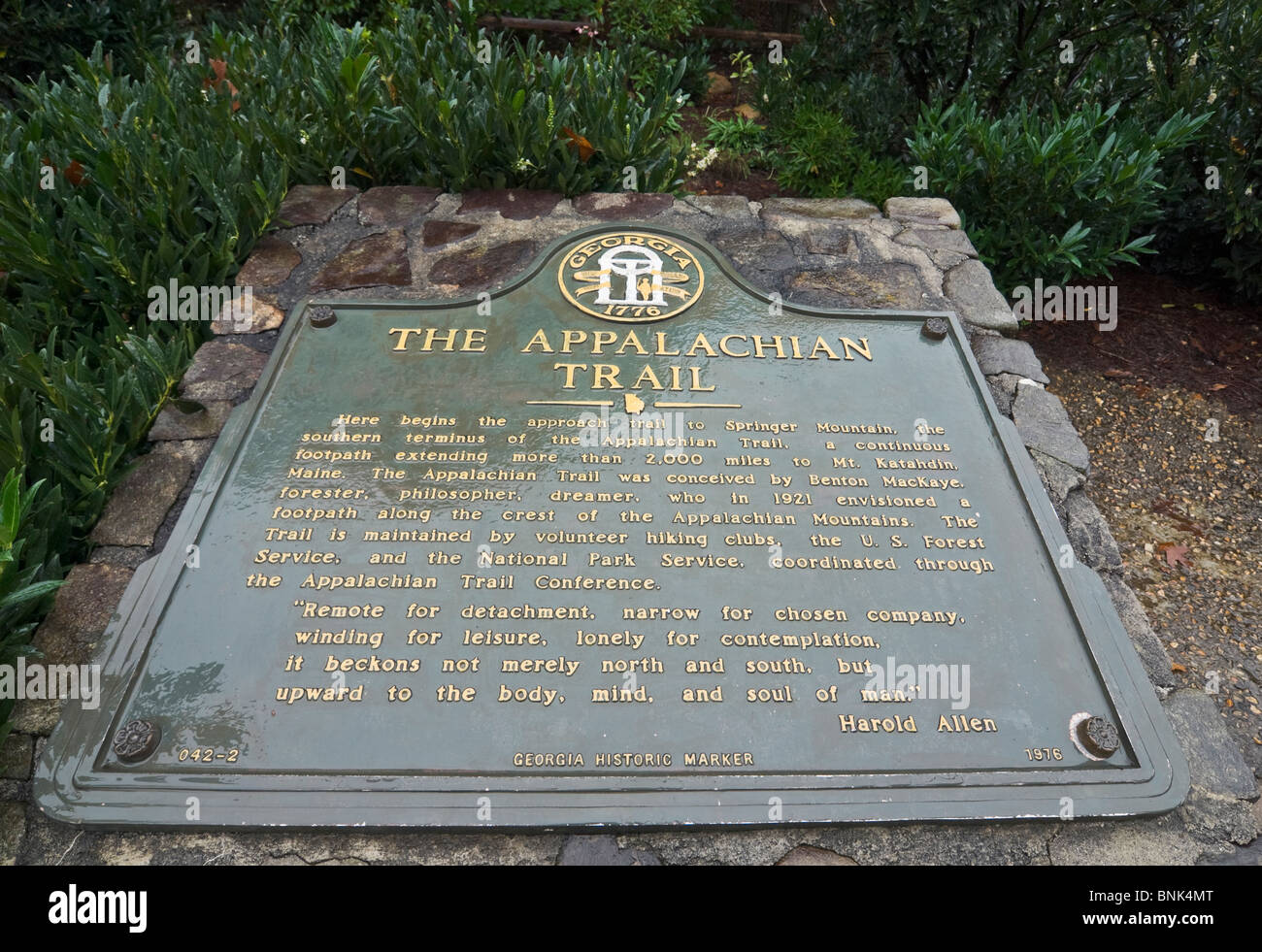 Marcatura di segno il capolinea meridionale della Appalachian trail, GEORGIA, STATI UNITI D'AMERICA Foto Stock