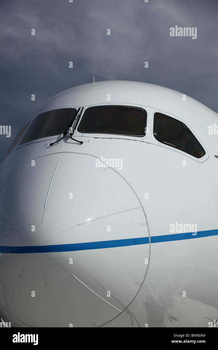 Il naso del nuovo Boeing 787 Dreamliner velivoli a getto Foto Stock