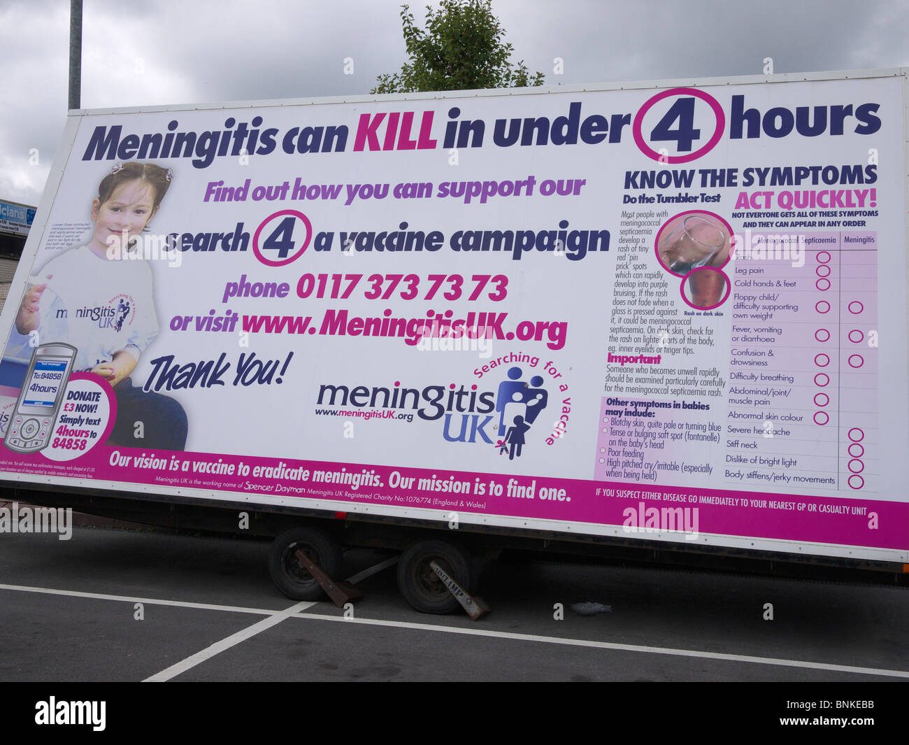 La meningite consapevolezza poster, England Regno Unito. Foto Stock