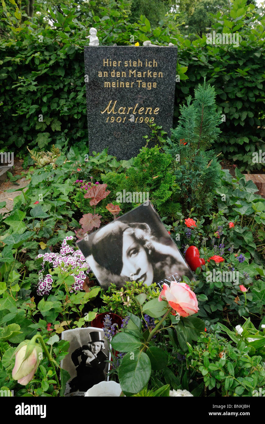 Tomba di Marlene Dietrich, Friedhof Stubenrauchstrasse cimitero, Schoeneberg, quartiere Friedenau, Berlino, Germania. Foto Stock
