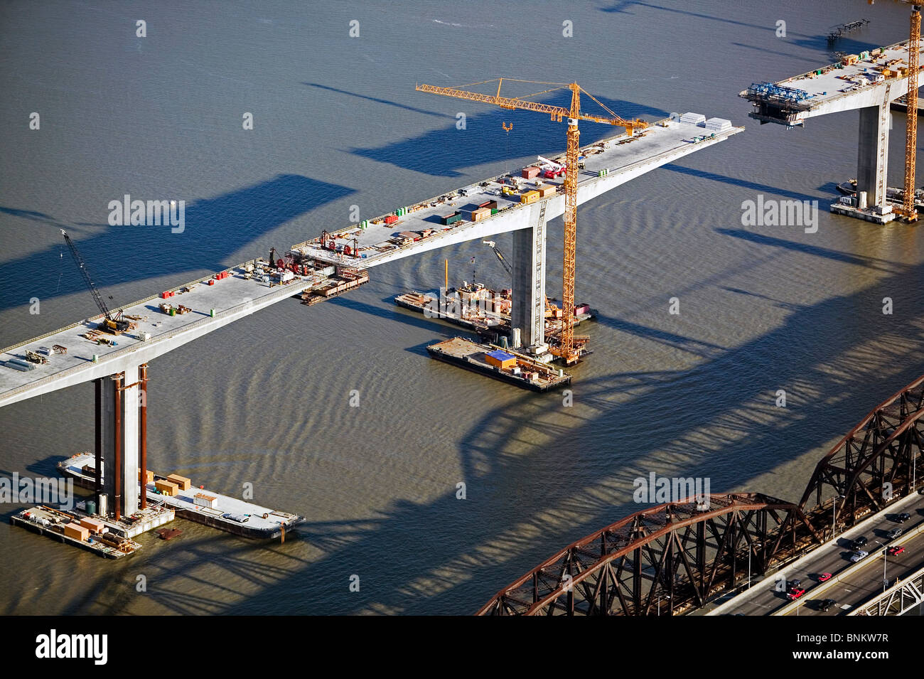 Vista aerea sopra San Francisco Bay Bridge costruzione Foto Stock