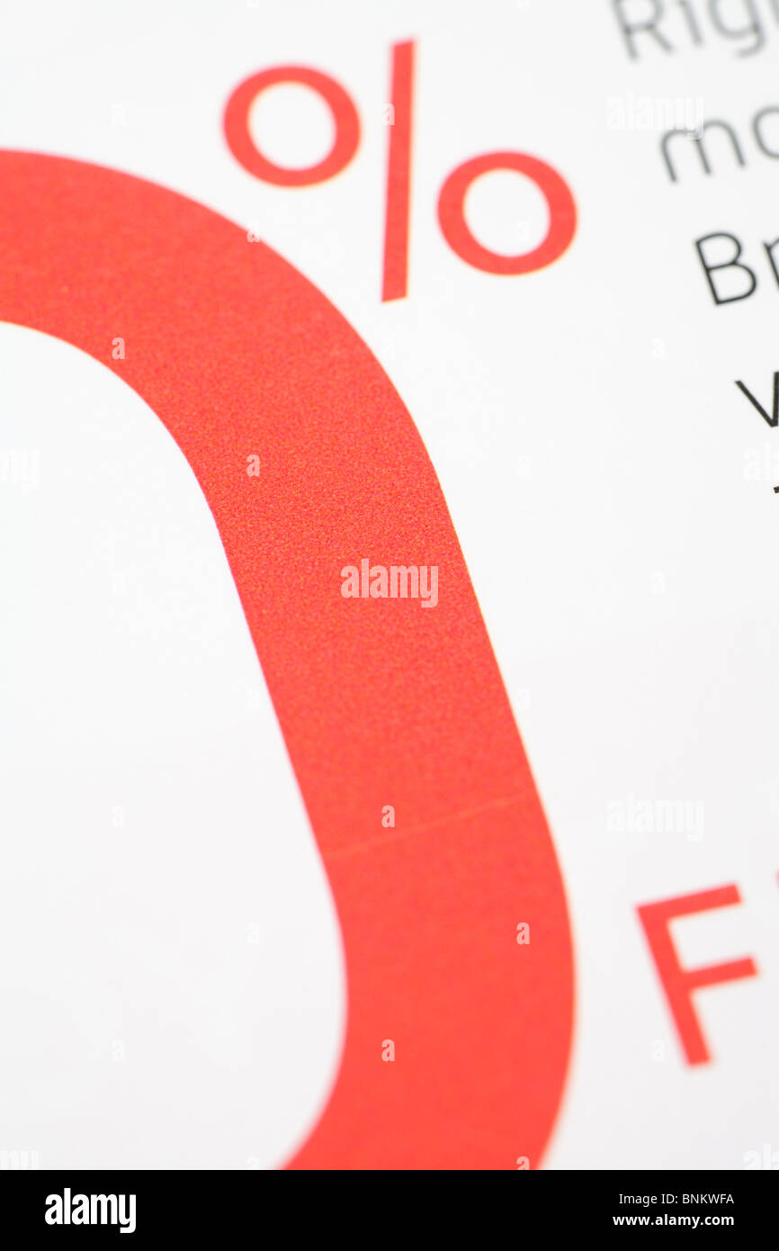 Lo zero percento di tasso di interesse per il concetto di finanza Foto Stock