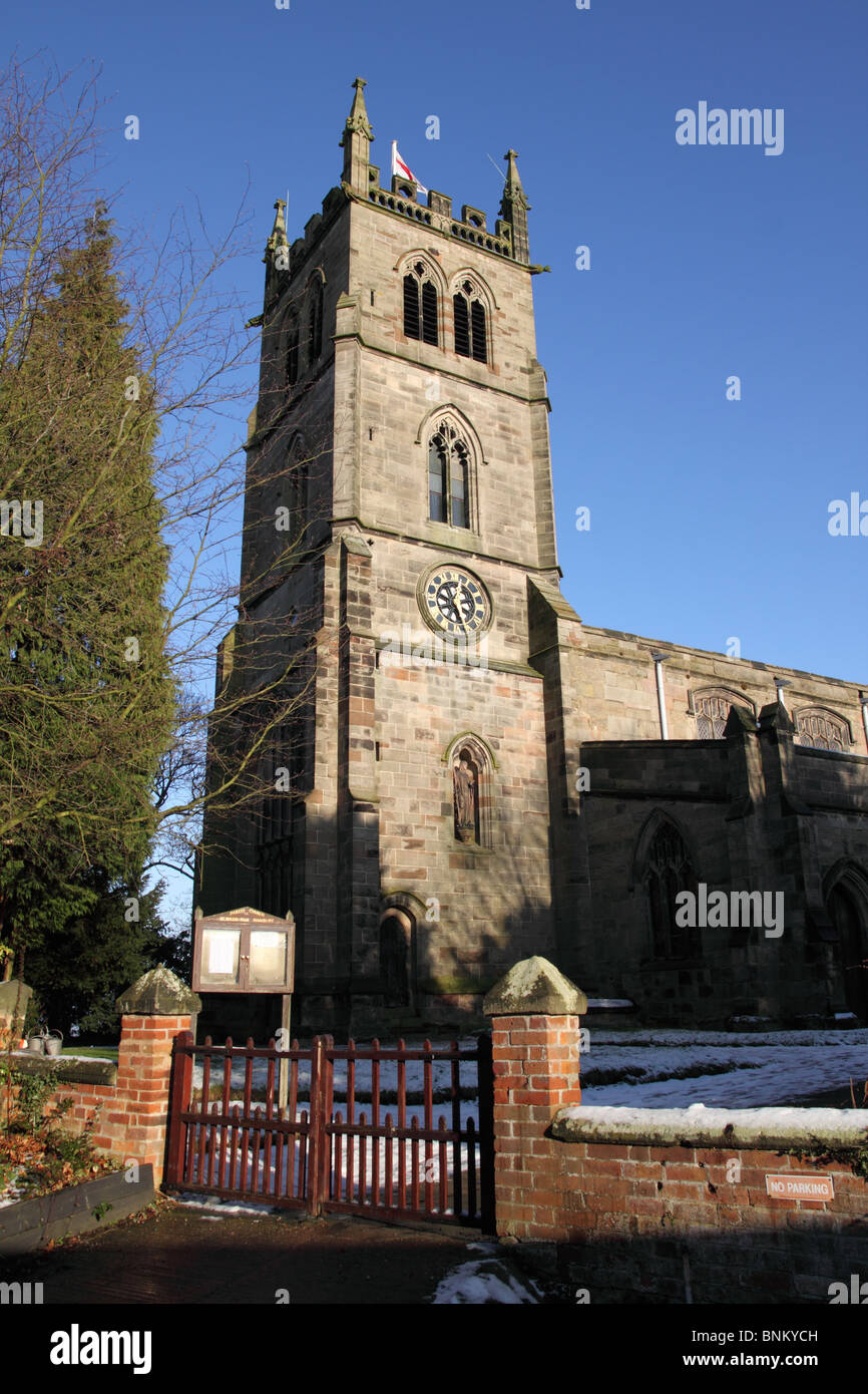 Hanbury Chiesa - Vista invernale Foto Stock