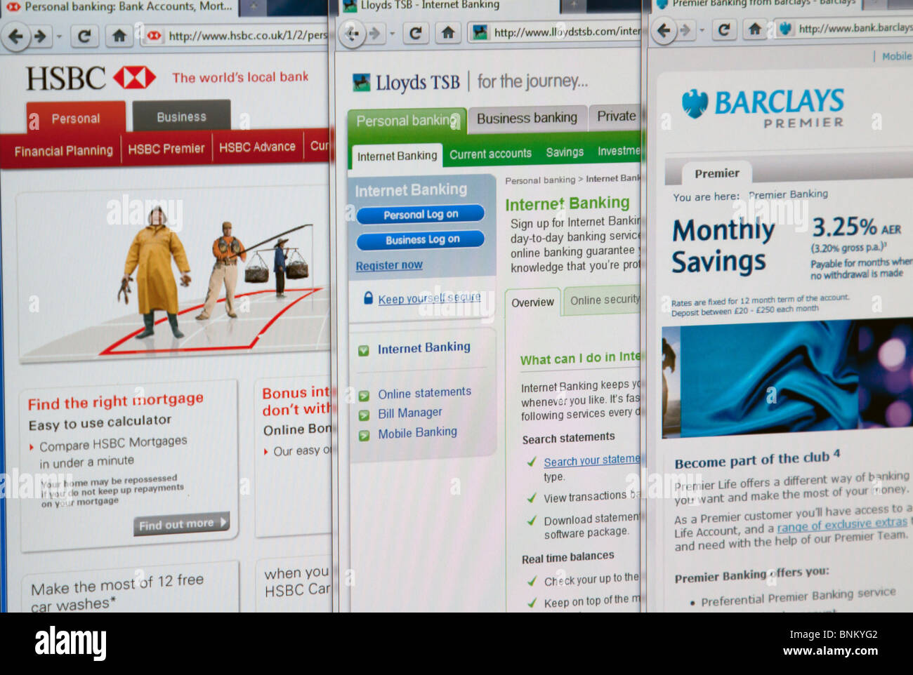 HSBC, Lloydstsb, Barclays siti web homepages. Foto Stock