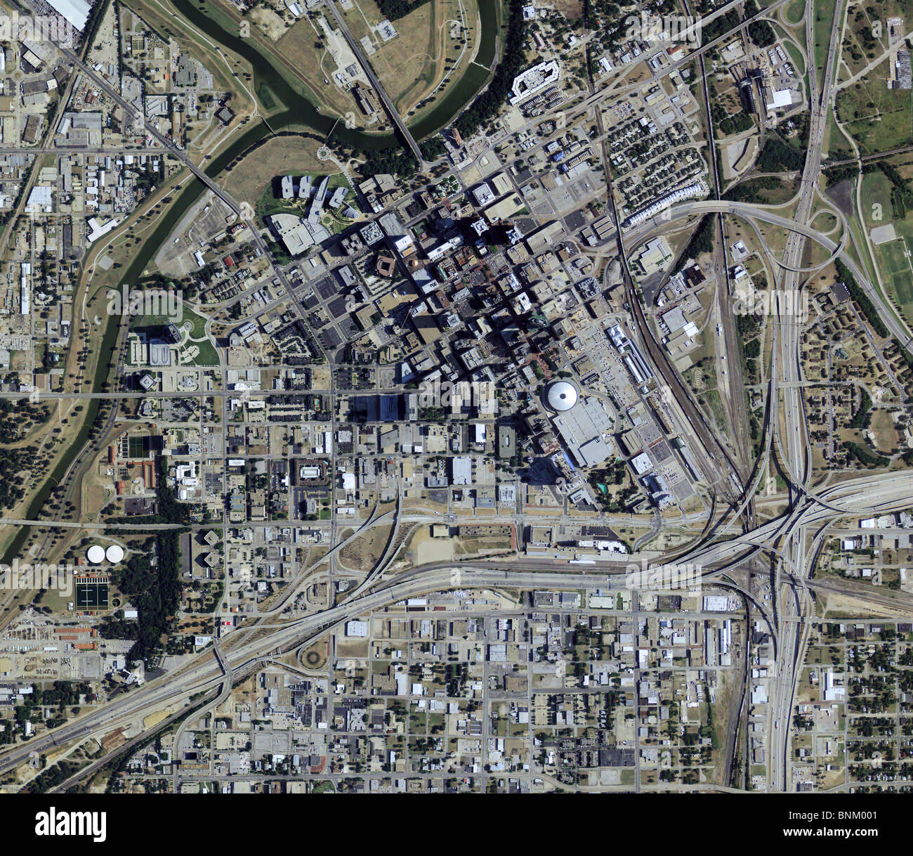 Antenna vista mappa sopra il centro di Fort Worth Texas Foto Stock