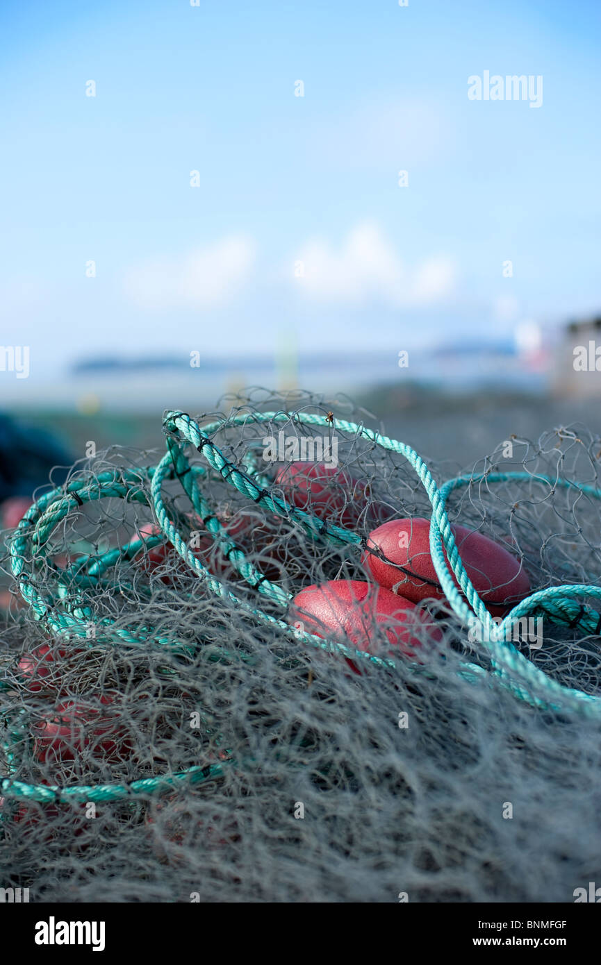 Le reti da pesca impilati nel porto di Uusikaupunki, Finlandia Foto Stock