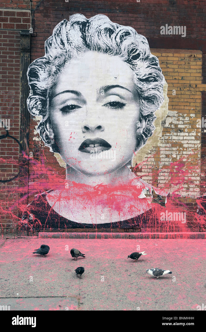 Madonna murale di parete di mattoni Confezionamento carne District graffiti Manhattan New York STATI UNITI D'AMERICA America Nord America Foto Stock