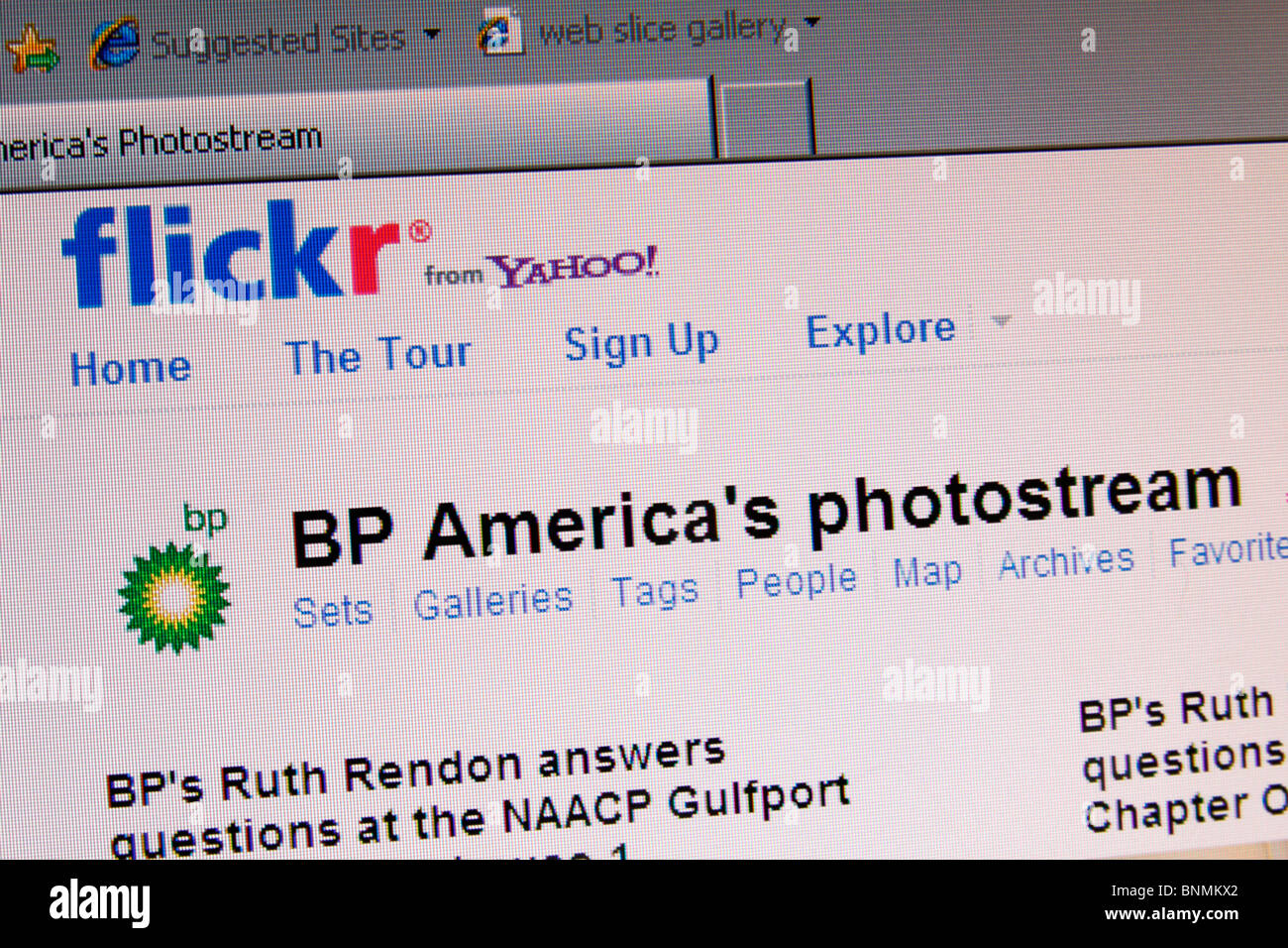Una screen shot della BP flickr nella pagina web relativa al 2010 fuoriuscite di olio disastro nel Golfo del Messico. Luglio 2010 Foto Stock