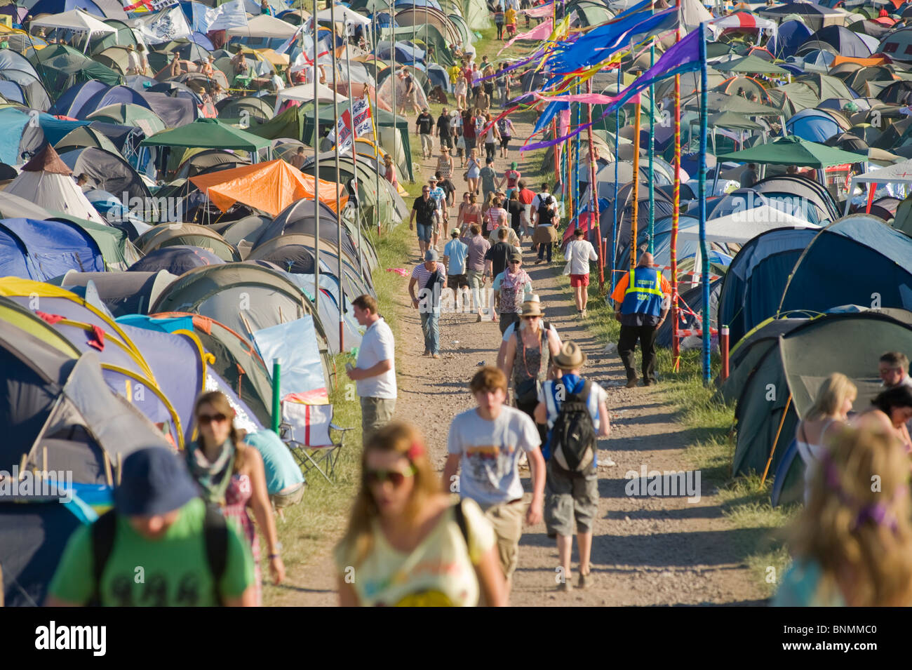 Area Camping presso il festival di Glastonbury, Somerset, Inghilterra, Regno Unito. Foto Stock