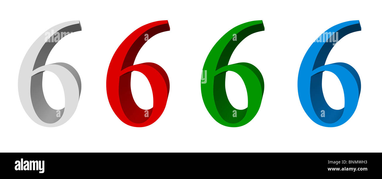 3D la cifra 6 (sei) colori bianco rosso verde blu Foto Stock