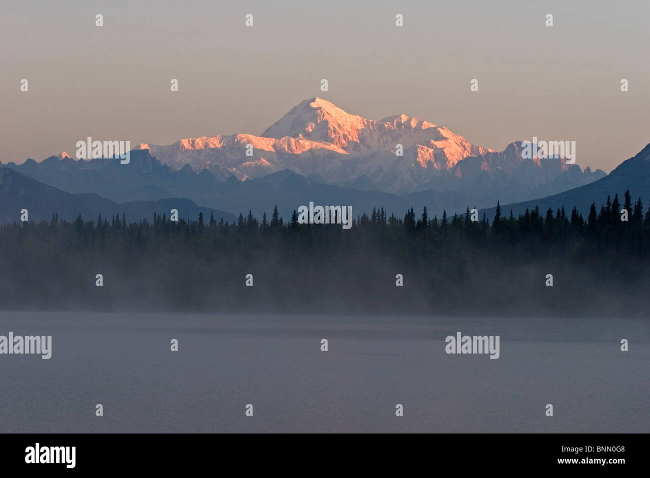 Vista meridionale di Denali da Byers lago Alaska estate Foto Stock