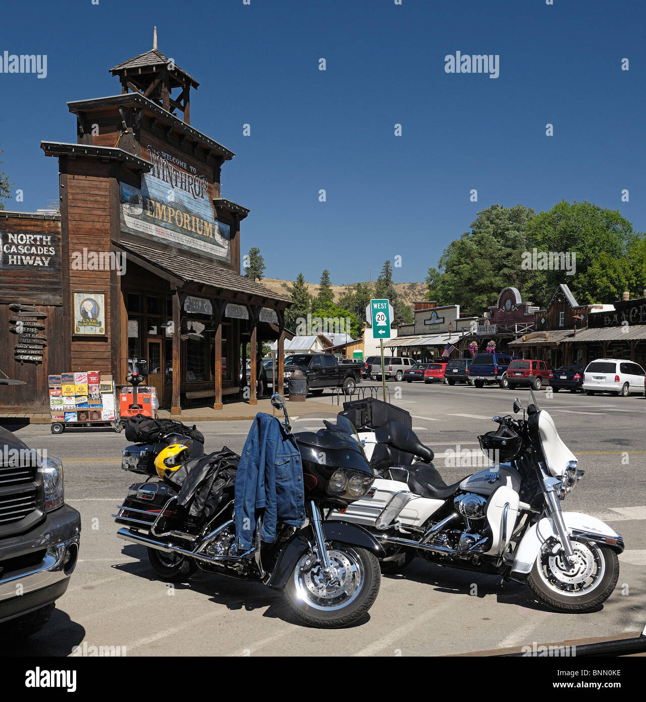 Harley Davidson Moto Winthrop Emporium Winthrop Washington STATI UNITI D'AMERICA Foto Stock