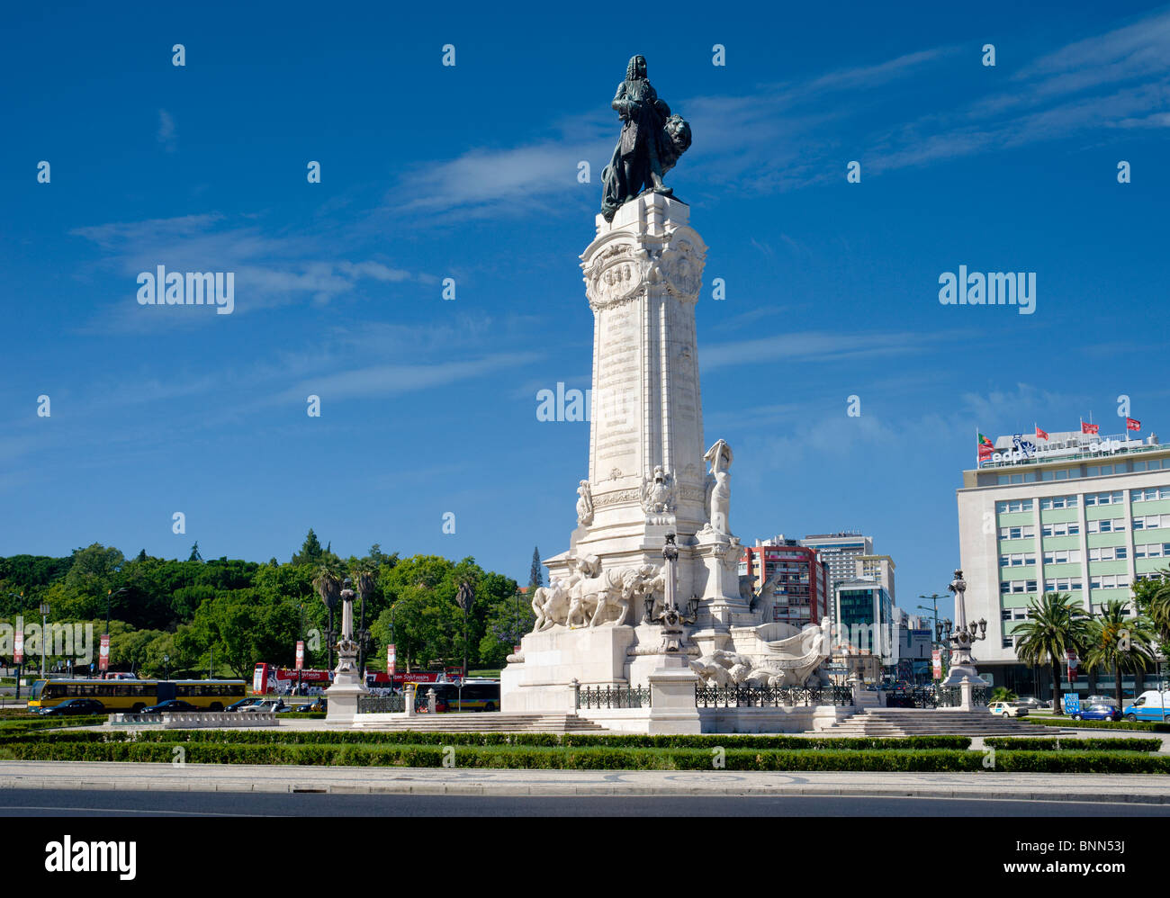 La Praça Marquês de Pombal in Lisbona Foto Stock