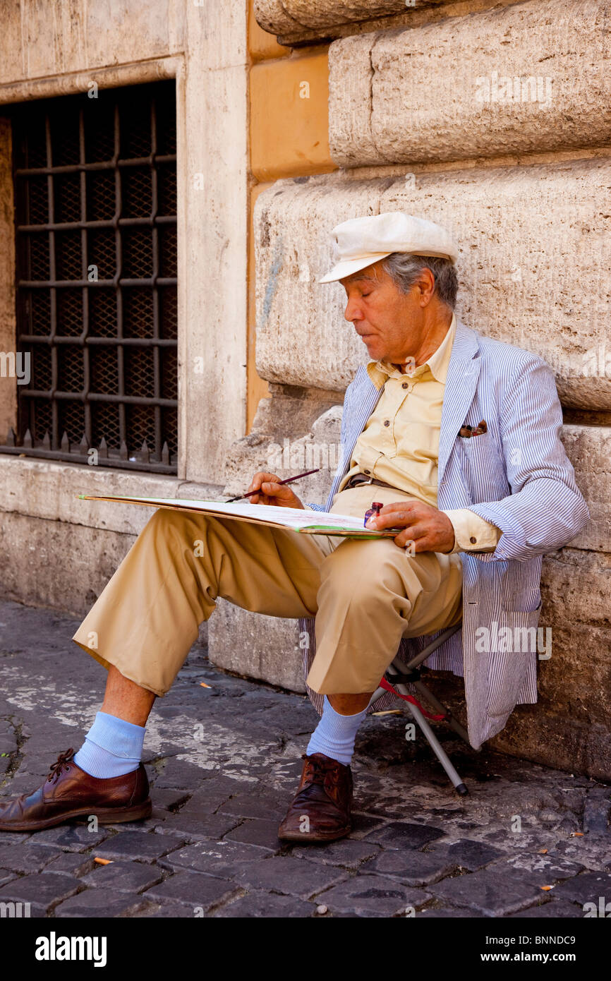 Penna e inchiostro artista a Piazza Navona, Roma Lazio Italia Foto Stock