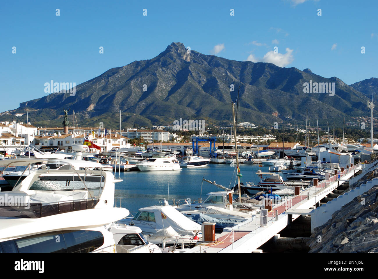 Le barche nel porto di Puerto Banus a Marbella, Costa del Sol, provincia di Malaga, Andalusia, Spagna, Europa occidentale. Foto Stock