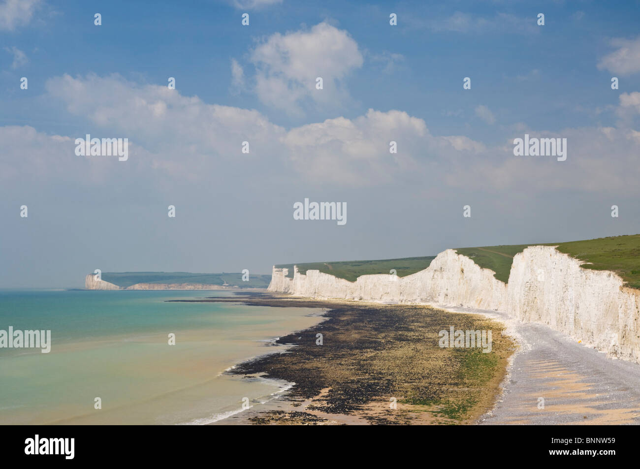 Sette sorelle scogliere, Birling Gap beach, South Downs Way, South Downs National Park, East Sussex, England, Regno Unito Foto Stock