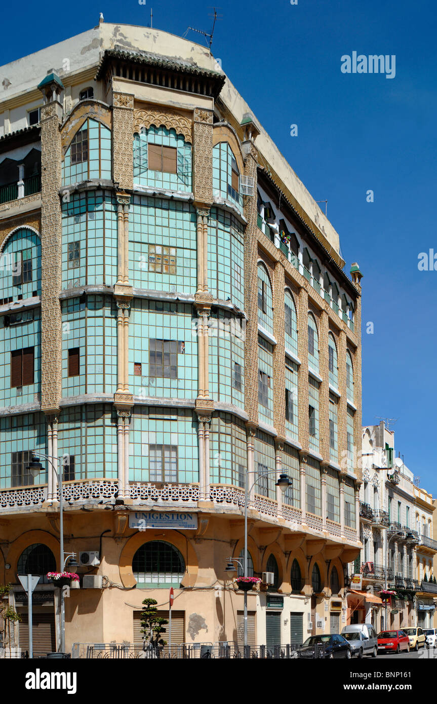 Casa de los Cristales, la casa di vetro (1922-1925), Neo-Arab edificio progettati come Queen Victoria Hotel, Melilla, Spagna Foto Stock