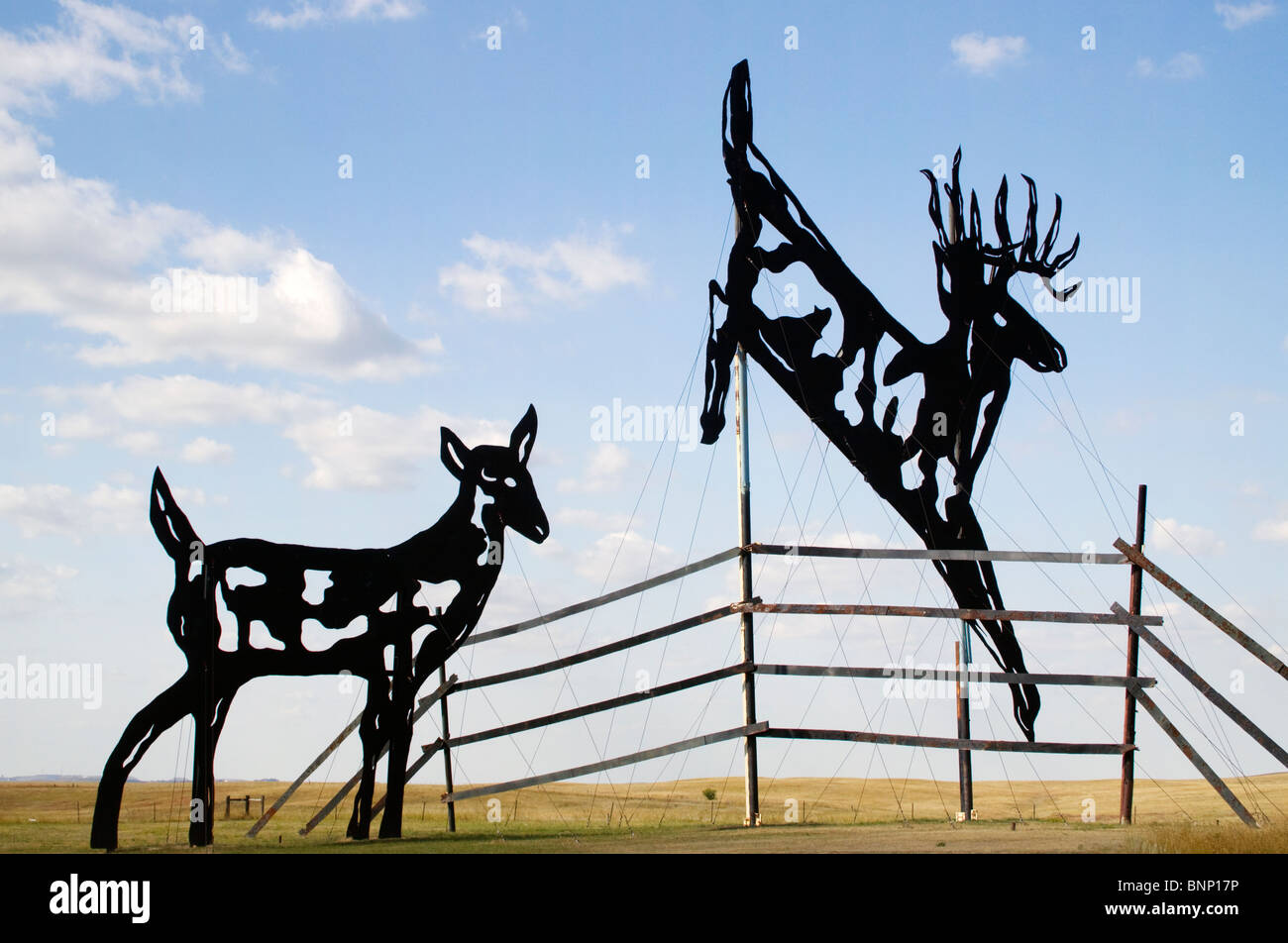 L'autostrada incantata sculture artistiche sulla strada per Regent North Dakota Foto Stock