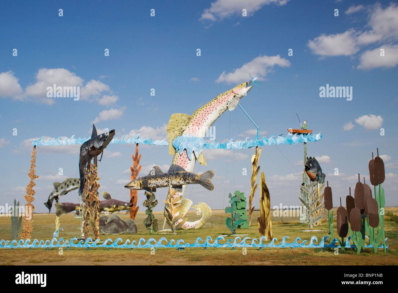 L'autostrada incantata sculture artistiche sulla strada per Regent North Dakota Foto Stock