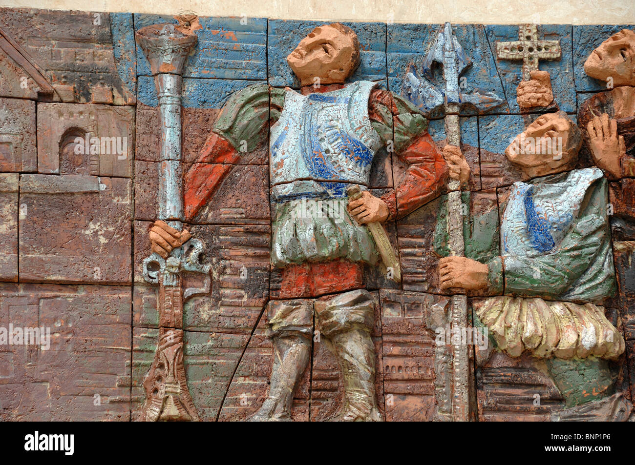 Conquistatori o murales Discovery in ricordo dell'era della scoperta e della Cpnquest d'America, Melilla, Spagna Foto Stock