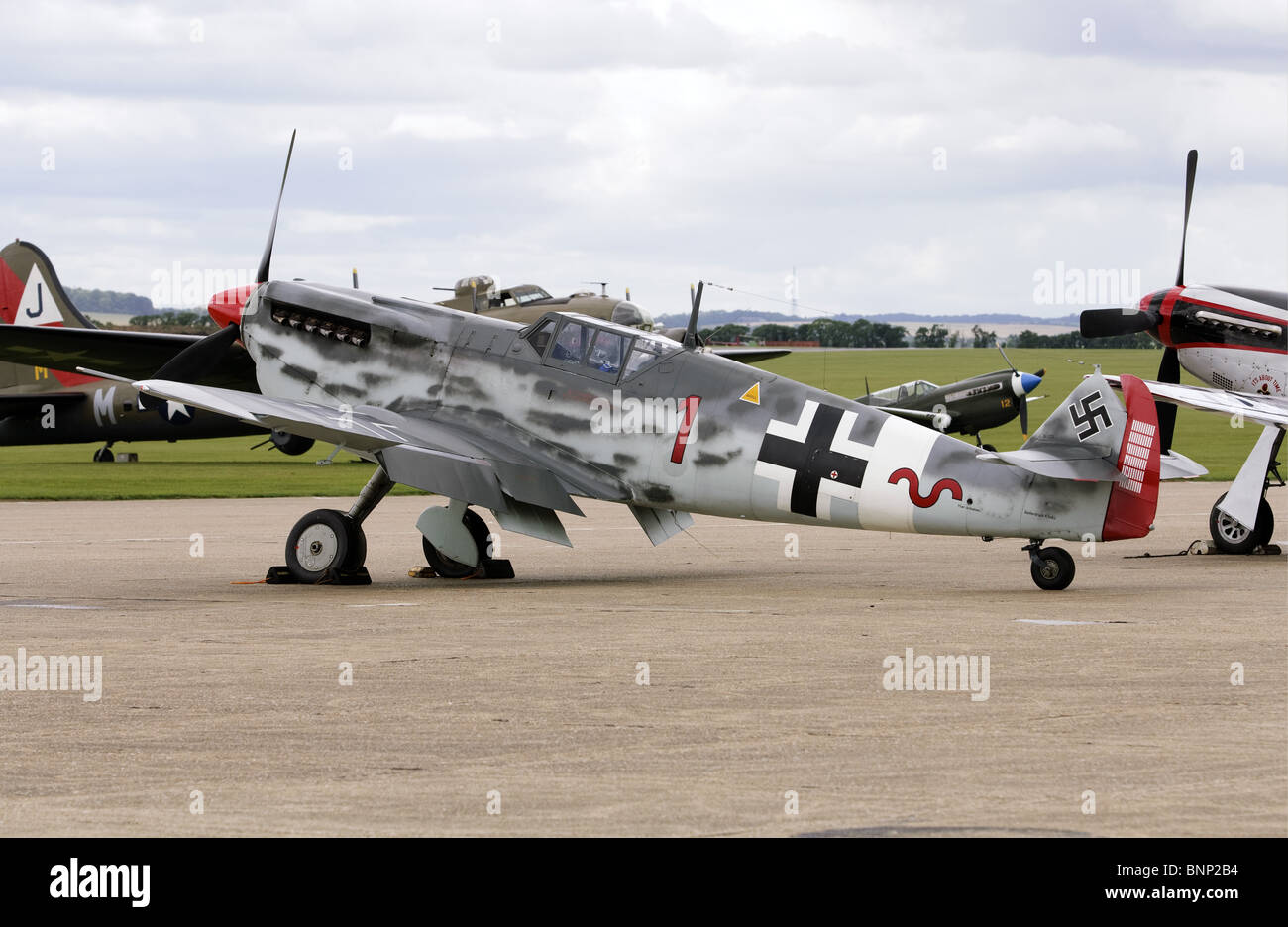 Messerschmitt Bf109G (Hispano HA-1112 MIL Buchon) in Luftwaffe camouflage regime. Foto Stock