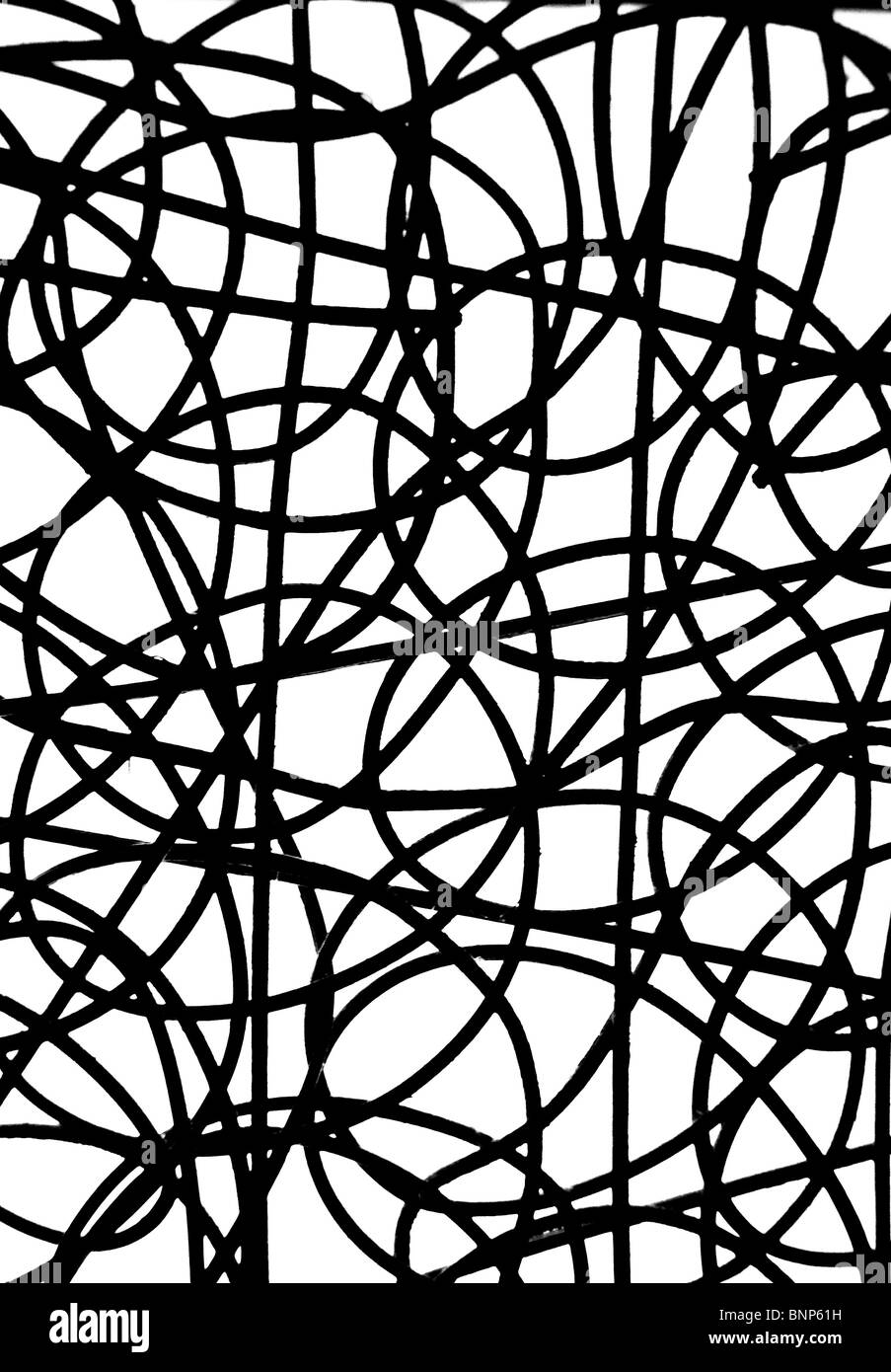 Un modello astratto di nero scribble-come linee su uno sfondo bianco. Foto Stock