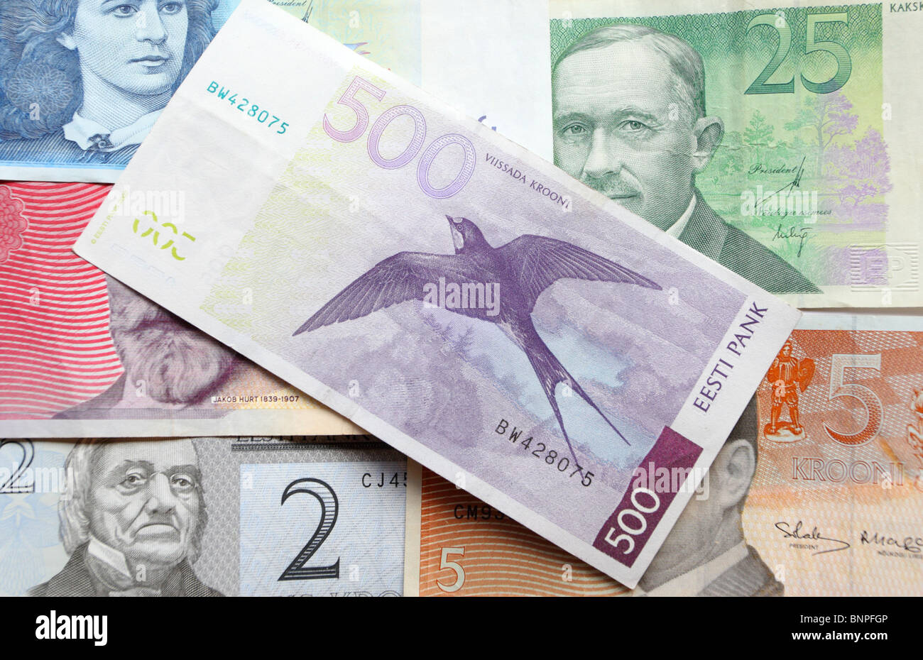 Moneta estone (EEK), che verrà spento dopo l'Estonia entra a far parte della zona Euro (2011). Foto Stock