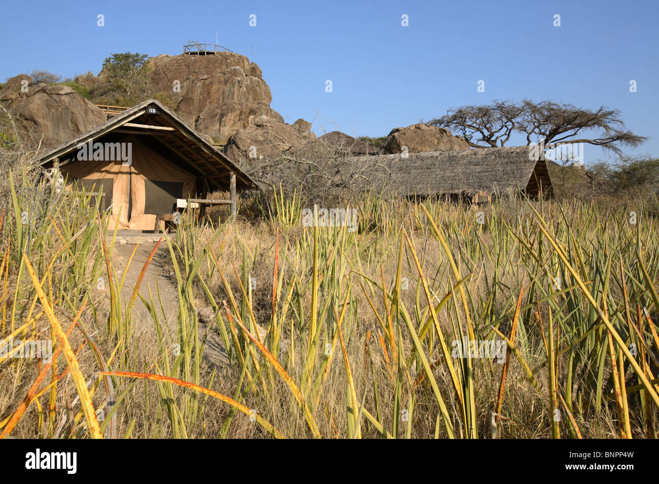Tented Lodge a Olduvai Camp, Ngorongoro Conservation Area, Tanzania Foto Stock