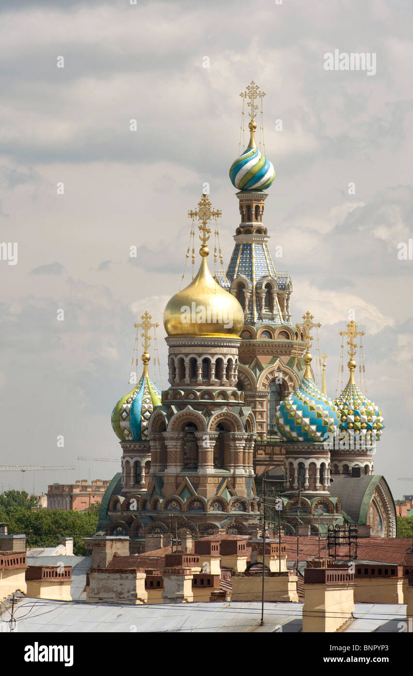 Cupole a cipolla della Cattedrale della risurrezione di Cristo, San Pietroburgo, Russia Foto Stock