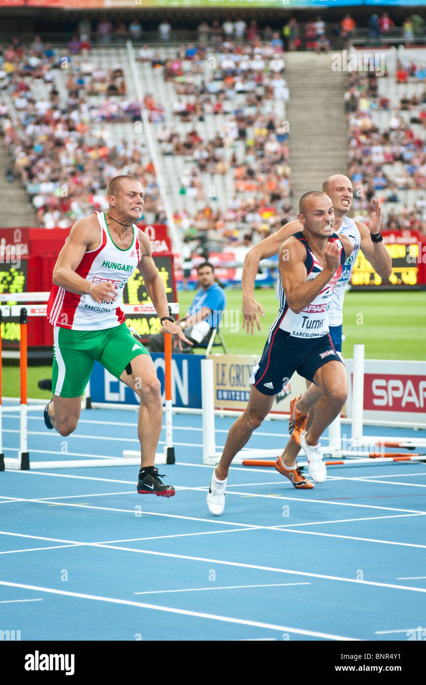 Dal 30 luglio al 2010 Barcellona Campionato Europeo di Atletica, 110m ostacoli uomini Foto Stock