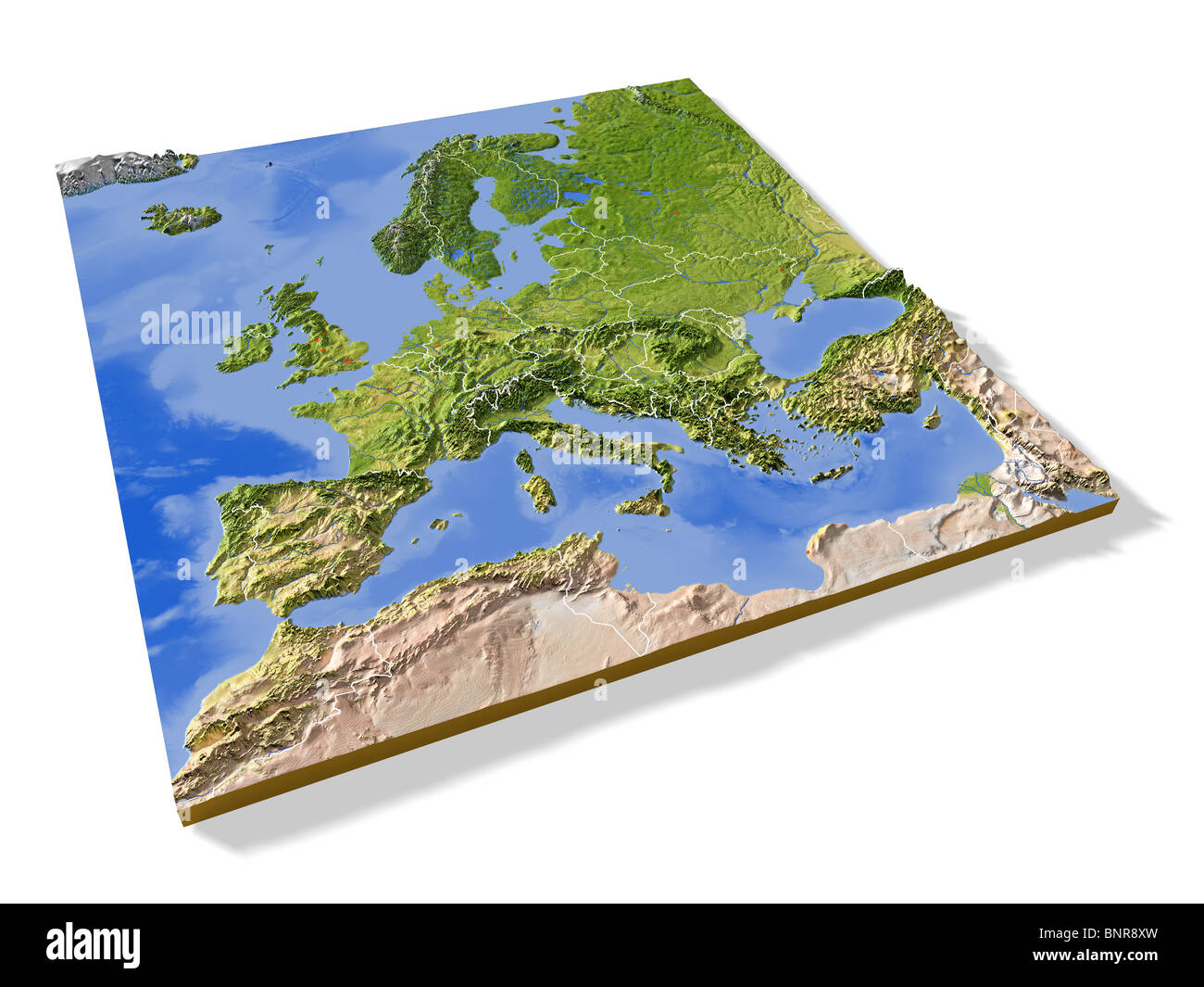 Europa, 3D rilievo mappa con le frontiere. Foto Stock