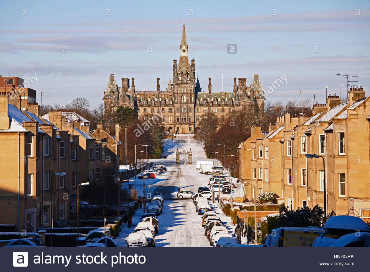 Fettes College con neve invernale, Edimburgo Foto Stock