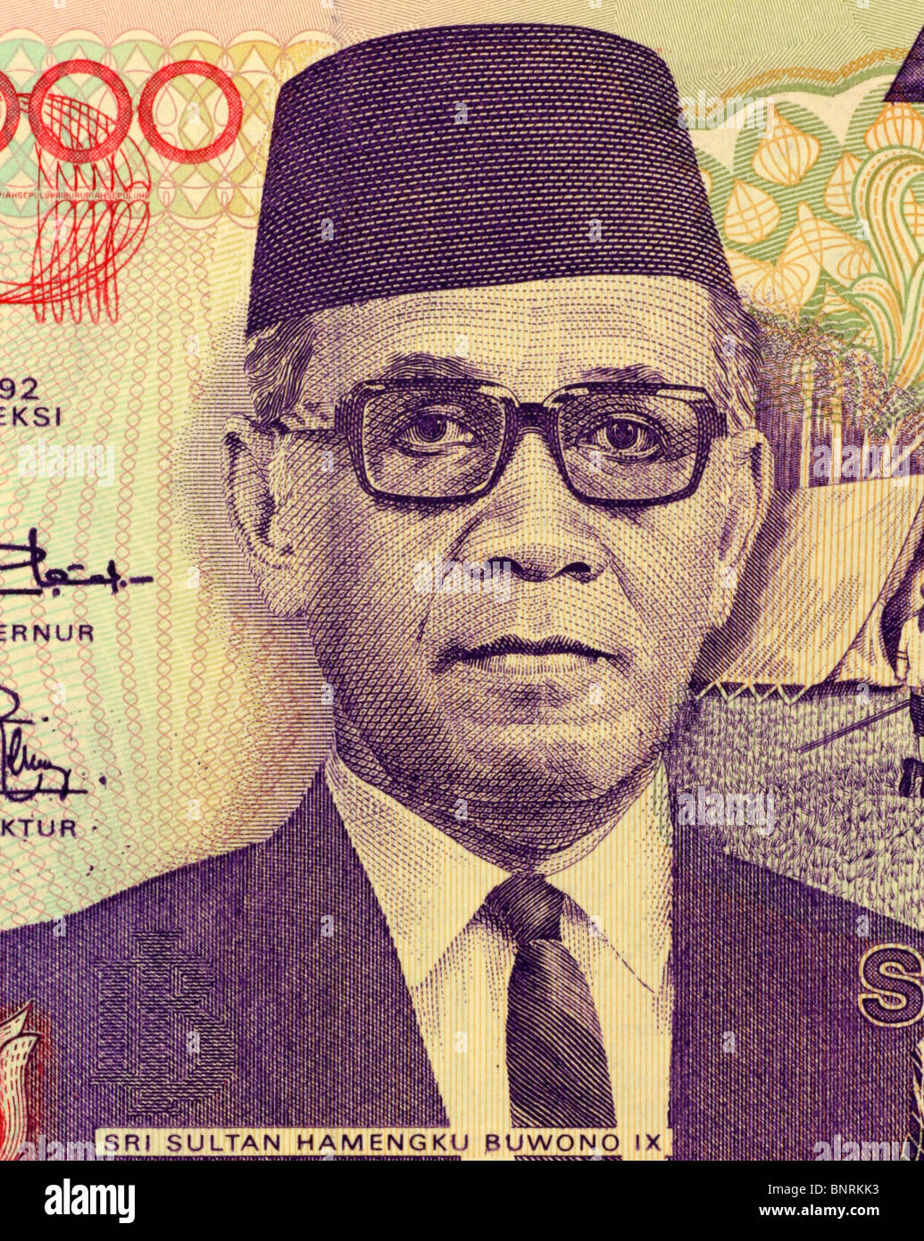 Sri Sultan Hamengku Buwono IX (1912-1988 )su 10000 Rupiah 1992 banconota dall Indonesia. Foto Stock