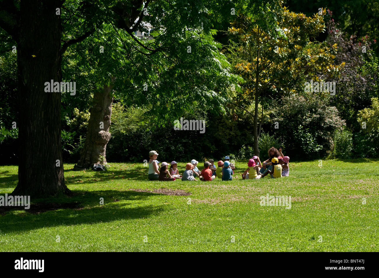 La scuola materna di scampagnate, Jardin Public (giardino pubblico), Bordeaux, Francia Foto Stock