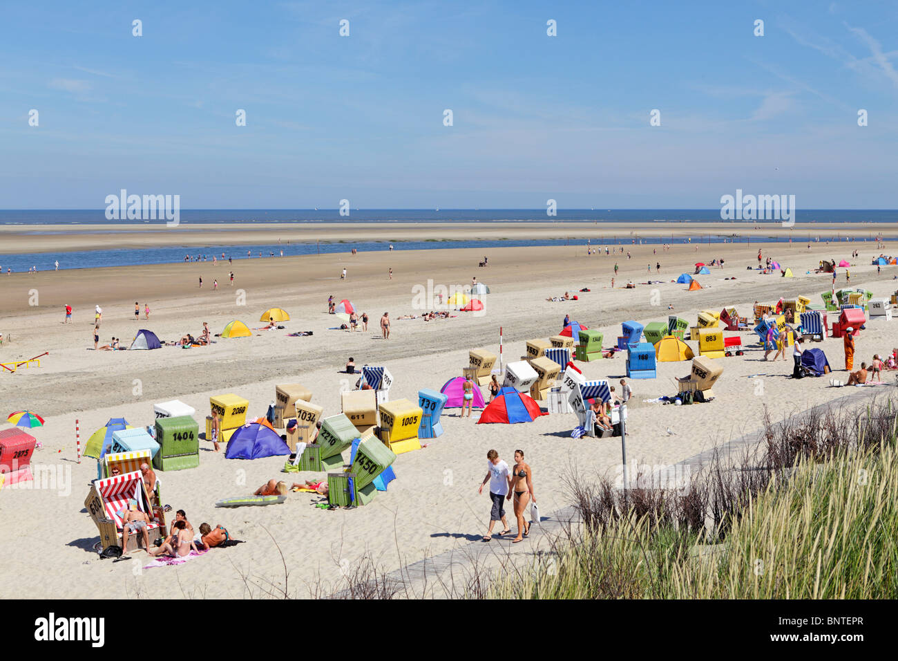Spiaggia, Langeoog isola, East Friesland, Bassa Sassonia, Germania Foto Stock