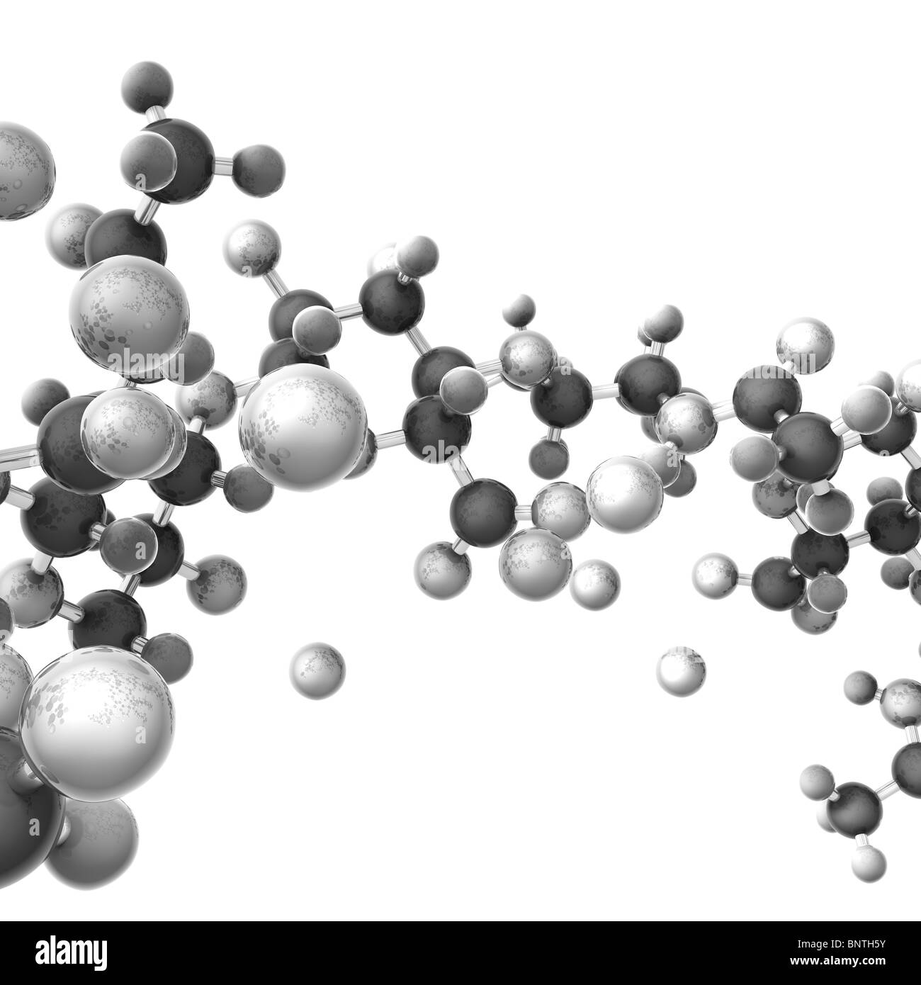 Hyaluranic molecola di acido in 3D in scala di grigio immagine - il cui rendering viene eseguito con materiali riflettenti Foto Stock