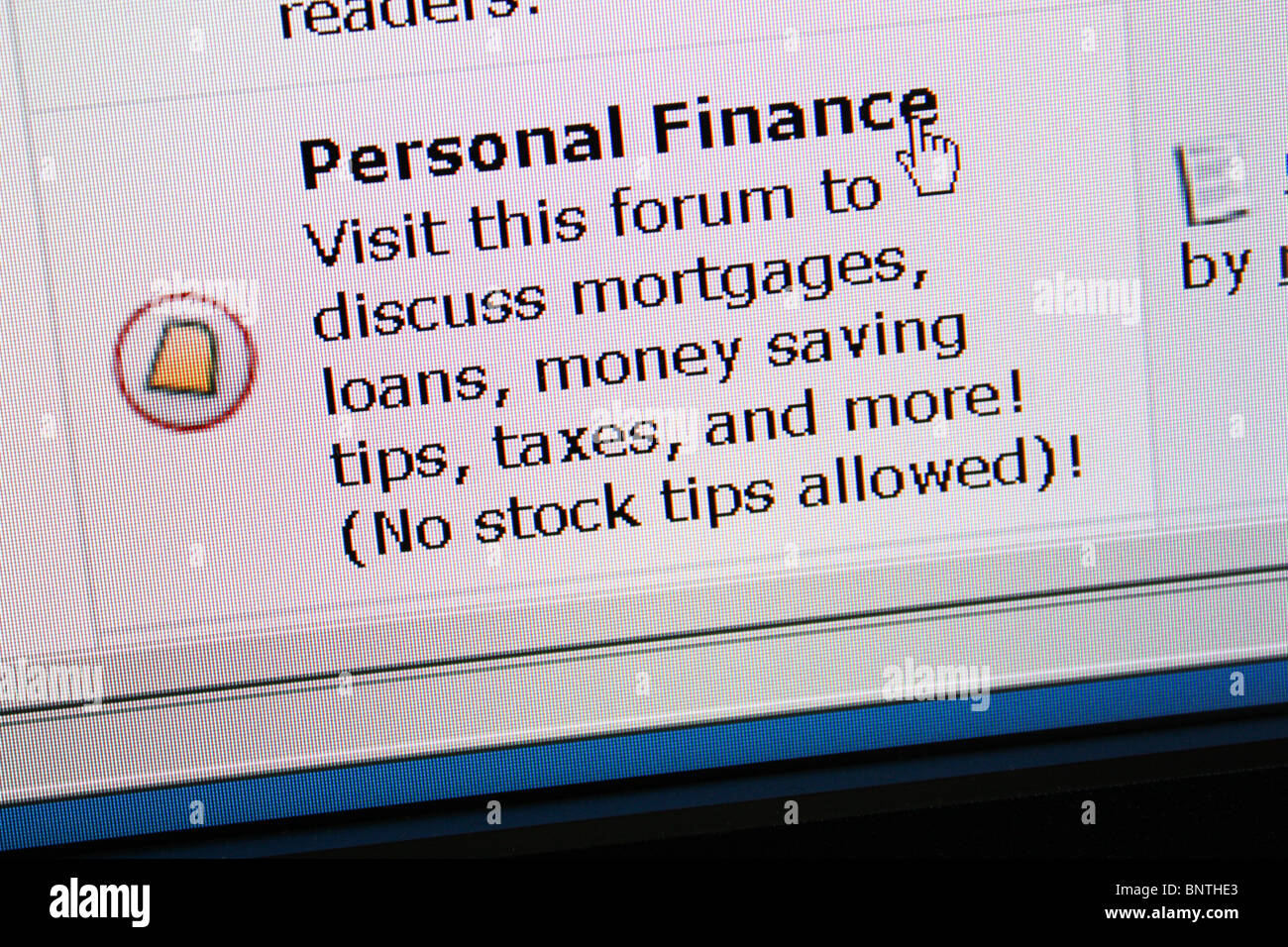 Forum di discussione on line personal finance Foto Stock