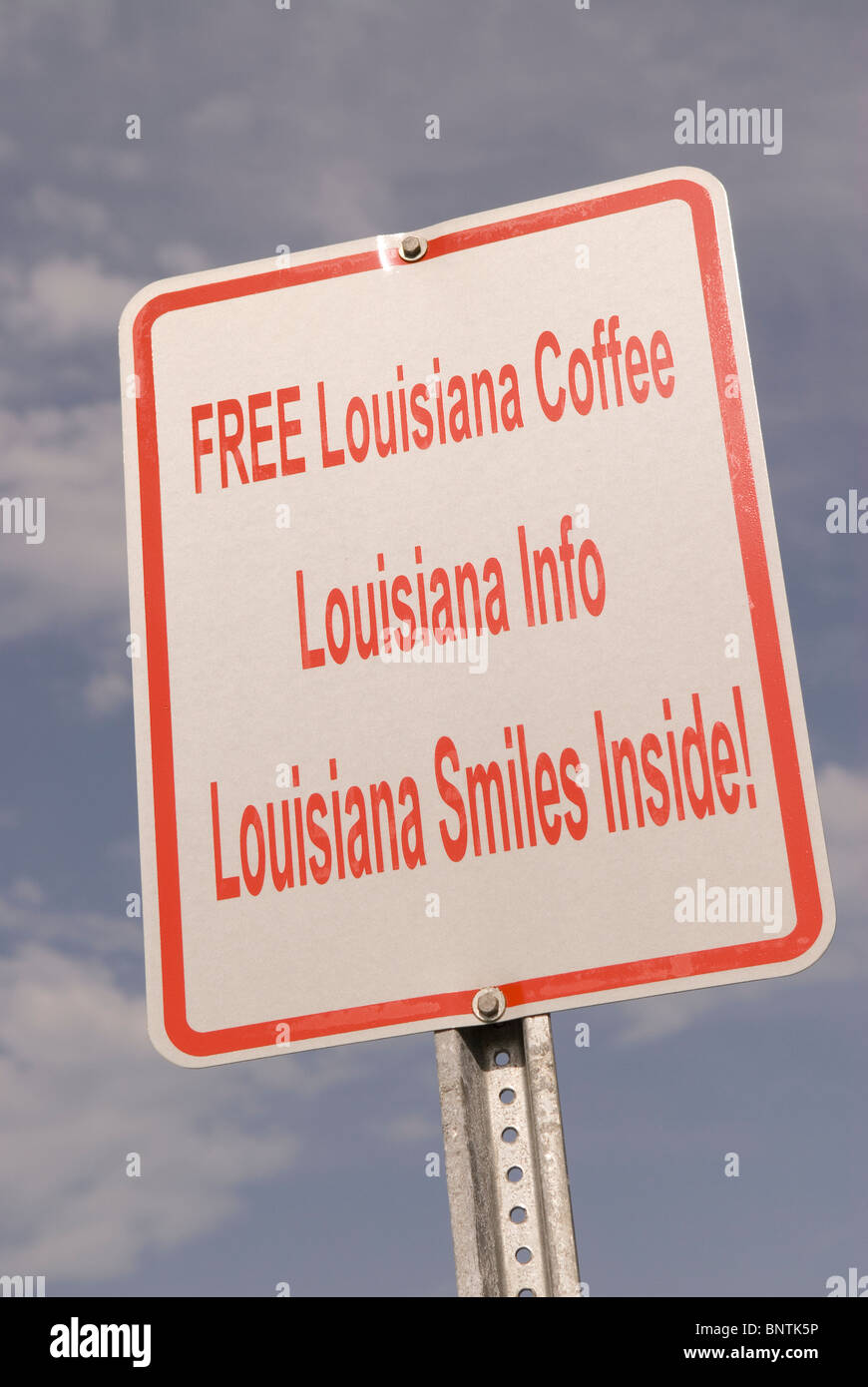 Louisiana Welcome Center Sign Off i-20 offre caffè gratuito, informazioni e sorrisi in Louisiana USA. Foto Stock